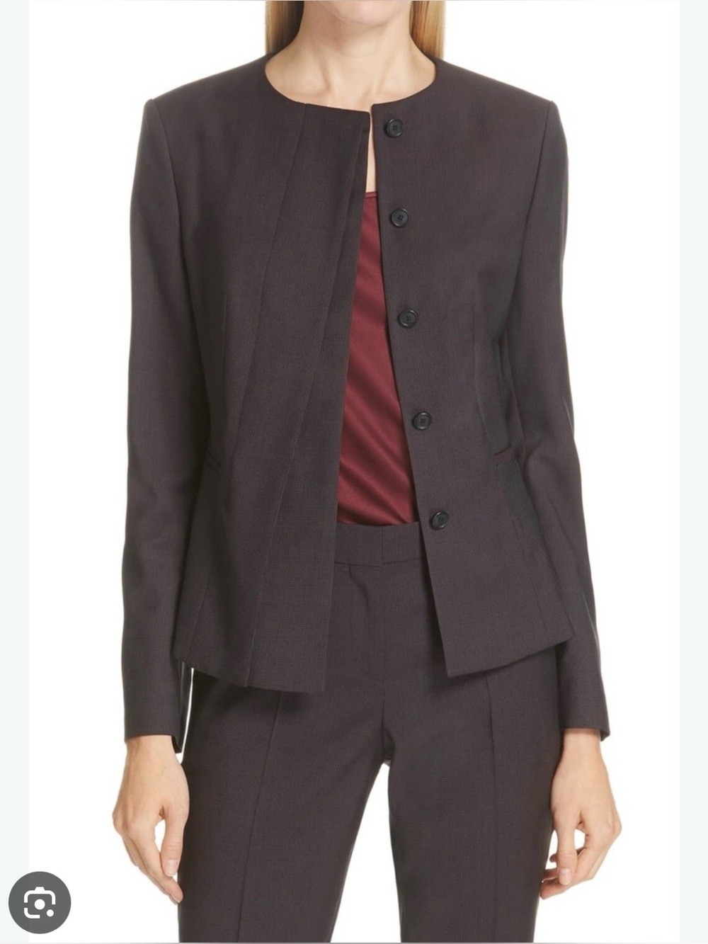 NWT Boss houndstooth “Jadela2” Deep Plum & black collarless blazer